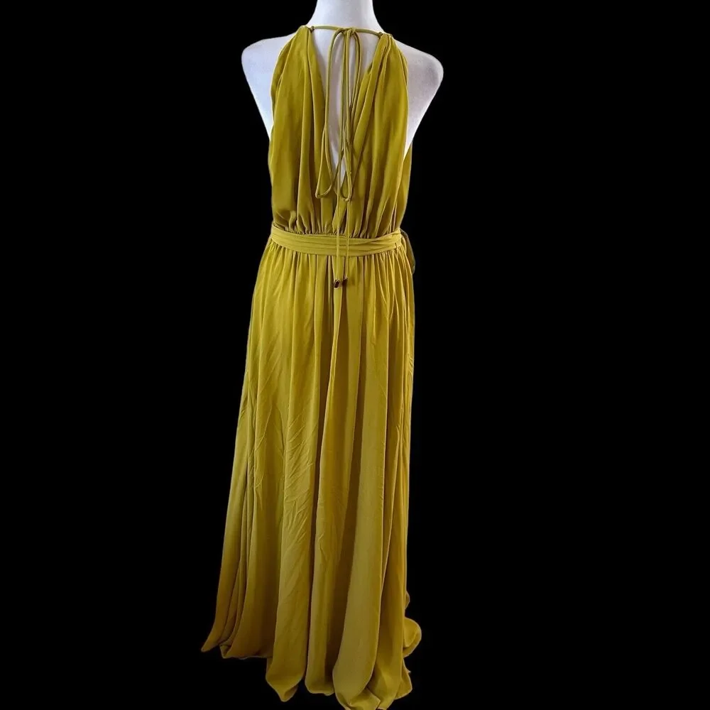 CqbyCq Flowy Deep V-Neck Maxi Dress With Tie Yellow Size Large - Picture 4 of 9